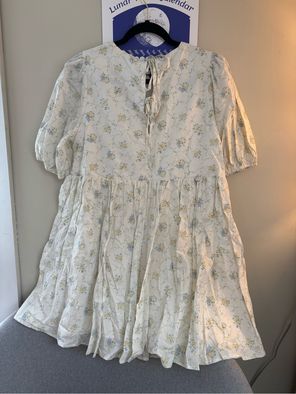 MABLE Cream Floral Puff-Sleeve Dress with Blue & Yellow Flowers - Picture 2 of 4